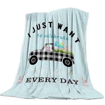 

Truck Eggs Rabbits Turnips Blue Throw Blanket Sofa Bed Throw Blanket Kid Adult Warm Blanket for Beds Coral Fleece Fabric