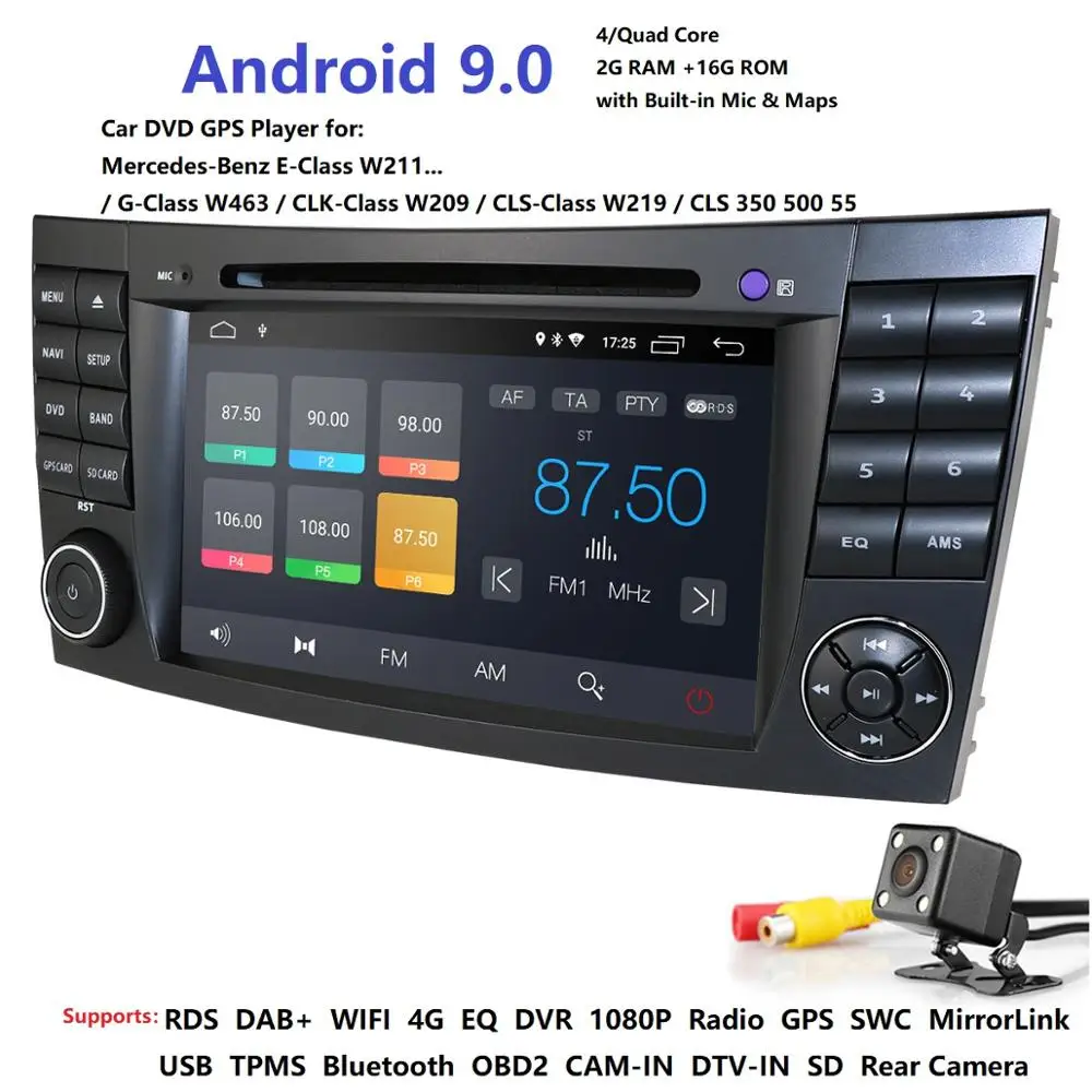 Android 9,0 " gps Navi автомобильный DVD радио плеер стерео для Mercedes-Benz W211 G ClS рулевое колесо Bluetooth HD-DVB-T DVR задняя камера