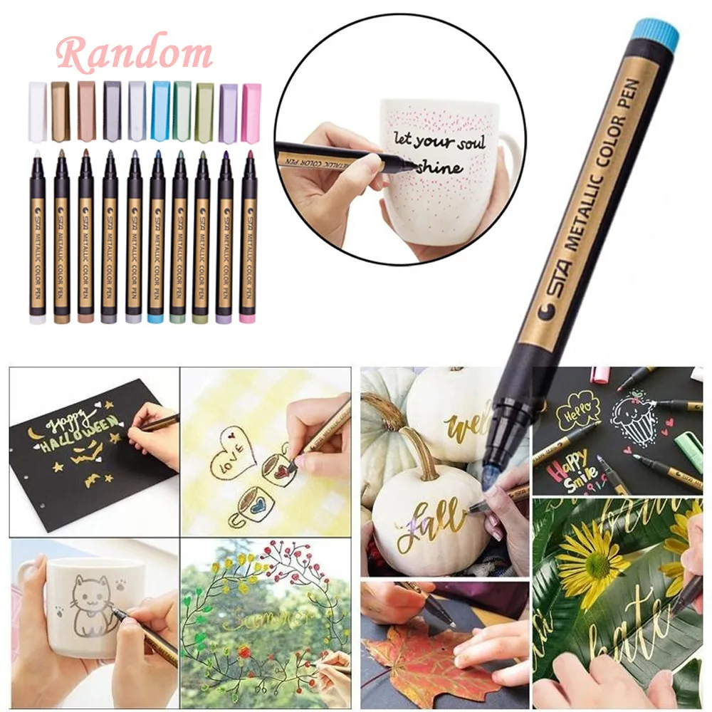 

2 pcs/lot 10color Metallic Colored Ink Water Chalk Pen Scrapbook Photo Album Drawing Watercolor Art Marker Gel Pens Stationery