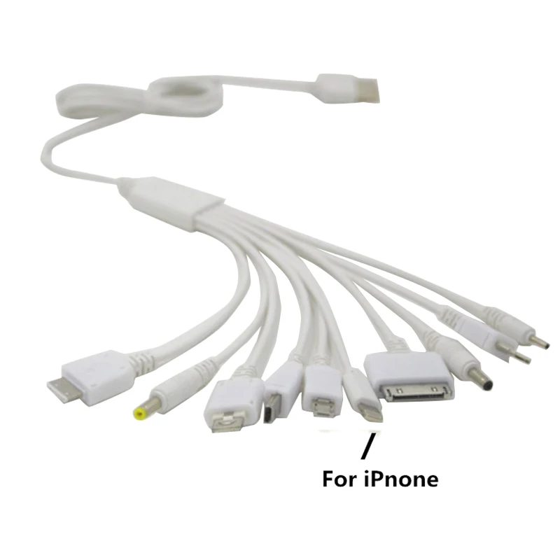 1pcs 10 In 1 Pin Multi-function Multi-head Charging Cable White Universal Usb Data Cable Wire Charger Multi-purpose