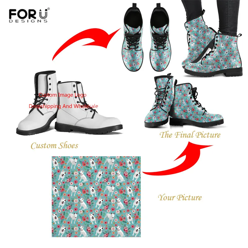 

FORUDESIGNS Customize Image Print Ankle Boots Winter Pu Leather Women Boots Round Toe Lace-Up Women Shoes Female Spring Autumn