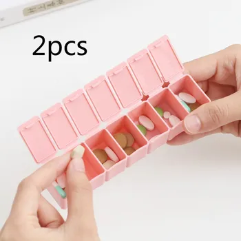 

2pcs Pill Case Holder Weekly Medicine Storage Organizer Container Drug Tablet Dispenser Independent Lattice Plastic Pill Boxes