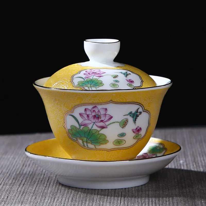Для китайского кунг-фу покрытая чайная чашка Цзиндэчжэнь керамическая чашка набор большой tureen ручной работы фарфоровая чаша