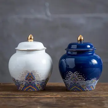 

600ml Vintage Tea Caddies Seal Storage Jar Coffee Can Candy Box Ceramic Container Kitchen Storage Canister Tea Caddy Theedoos