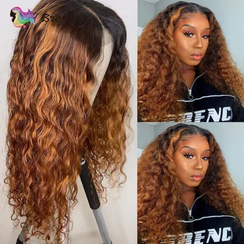 

Ombre Deep wave 13*1 human hair wig part lace wig 1b30 brown color Brazilian Remy hair for black Women Glueless wigs baby hair
