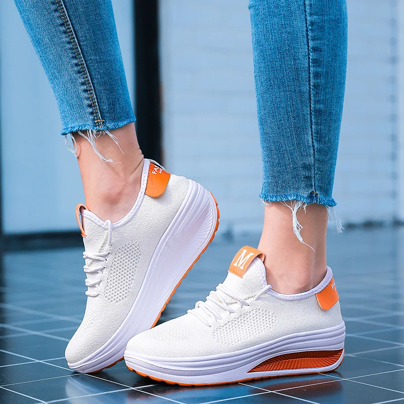

35-42 Large Size WOMEN'S Shoes Spring Summer Fly Woven Hollow out Rocking Shoes Women's Thick Bottomed Athletic Shoes Women's Lo