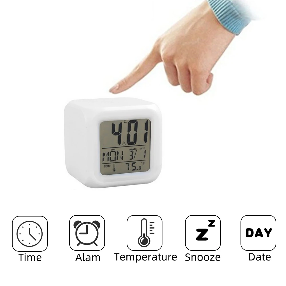 7 Changeable Clock Digital Bedroom Clocks Clock Glowing Clock Alarm Thermometer Alarm Color Alarm Color Function Multi Led Kids Electronic