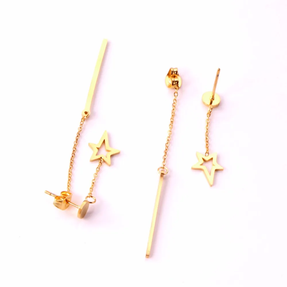 LUXUKISSKIDS, золотые серьги в форме звезды, Двухсторонние серьги, длинные, 316L, нержавеющая сталь, Висячие ювелирные изделия, набор сережек для женщин, вечерние, подарок