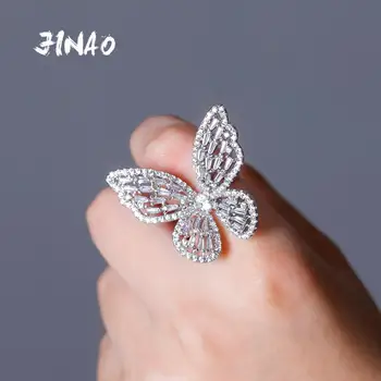 

JINAO Adjustable Butterfly Ring Bling Bling Cubic Zirconia Ring Copper Charm Iced Out RING Fashion Jewelry Gift For Women Gift