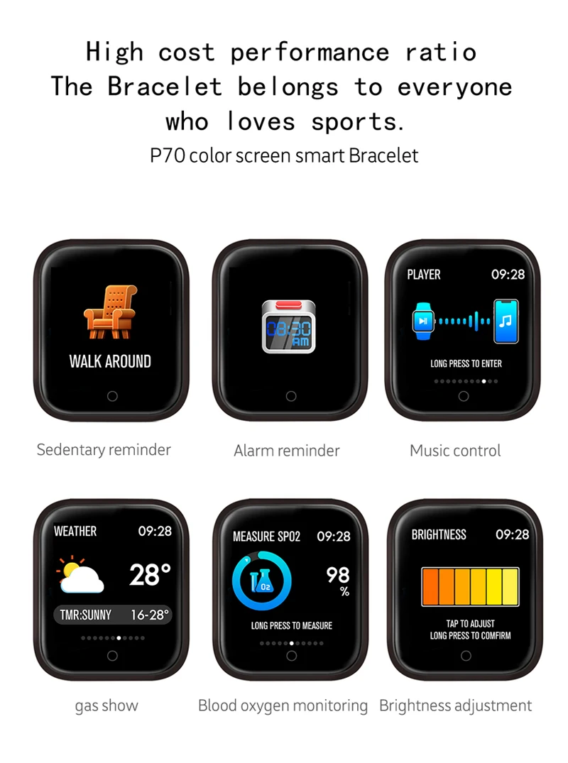 P70 P68 Смарт часы кровяное давление монитор сердечного ритма IP68 фитнес-браслет часы для женщин мужчин Smartwatch для IOS Android