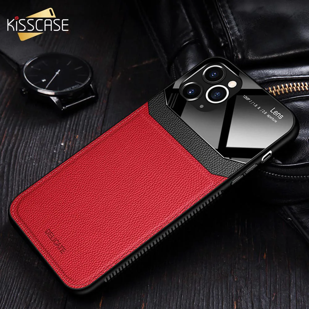KISSCASE Роскошный кожаный чехол для iPhone XR 11 Pro Max 6 6S 7 8 Plus X XS MAX зеркальное стекло