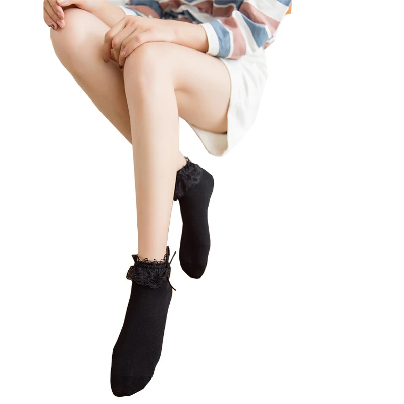 Г. Модные женские носки милые носки в стиле ретро Harajuku, женские хлопковые мягкие кружевные носки принцессы с оборками и бантом короткие носки до лодыжки