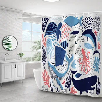 

Waterproof Polyester Fabric Shower Curtains Bathroom Decor Bath Curtain Cartoon Plants Printed 3D Bathroom Curtain with Hook 1Pc