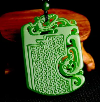 

Chinese Xinjiang Green Jade Dragon and Phoenix Lovers Pendant Hand Carving Necklace Fashion Amulet Luck Gifts Men Sweater Chain
