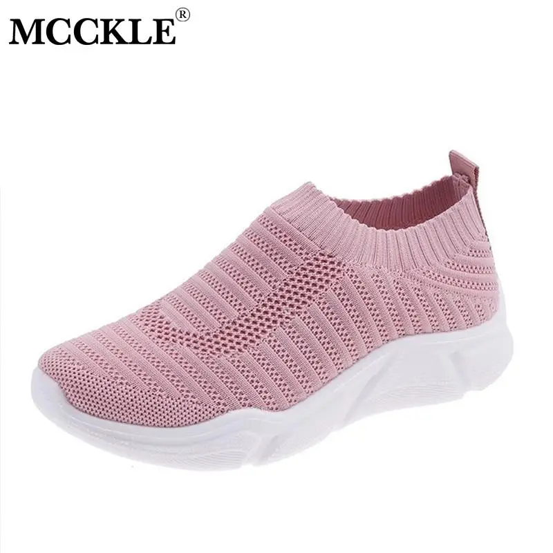 

MCCKLE Women Sneakers Casual Knitting Sock Shoes Female Stretch Flat Platform Slip On Mesh Loafers Leisure Walking Footwear New