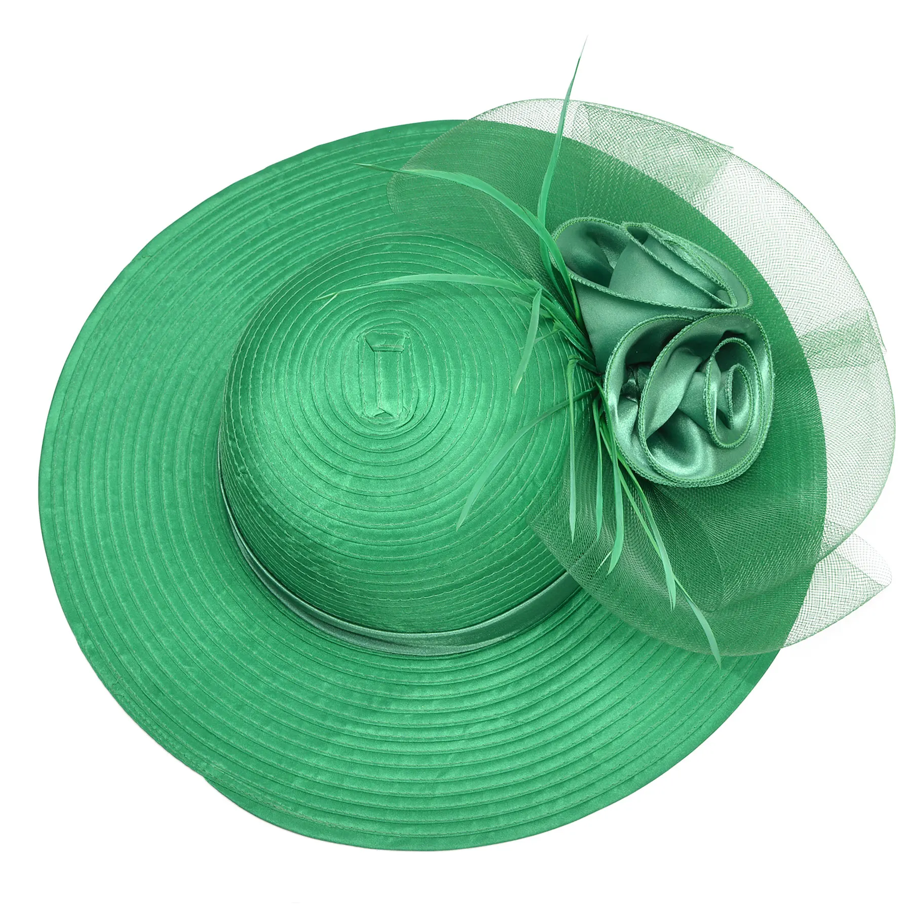 Шляпка с широкими полями женская Пляжная Панама от солнца перьями в сетку для