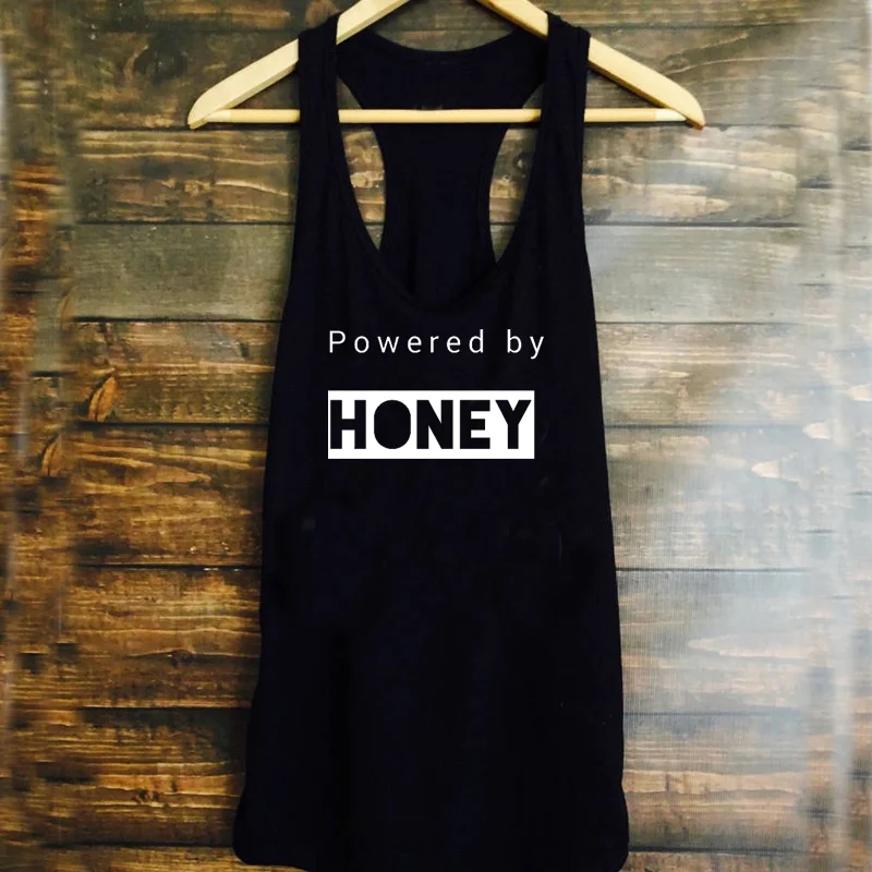 Powered By honey принт забавные буквы женские безрукавки без рукавов фестивальные жилеты повседневные хлопковые белые с открытыми плечами Графические футболки