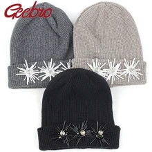 Geebro, кашемировая шапочка для взрослых, осенне-зимняя теплая шапка с черепом, шапка бини, пуловер с 3 кисточками