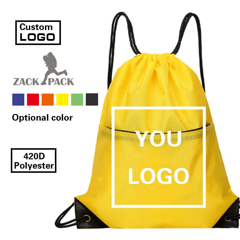 Zackpack Drawstring Custom Logo printed Polyester Training Backpack Girl Bag School Sports Waterproof Sack Mochila wholesale afbeelding