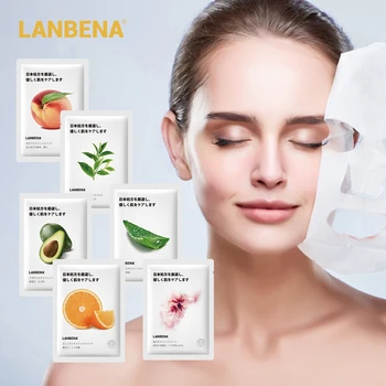 

LANBENA Fruit Facial Masks Peach Avocado Aloe Cherry Blossom Face Mask Skin Care Whitening Moisturizing Anti-Aging Sheet Mask