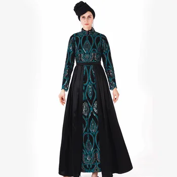 

High-end Muslim Hijab Dress Women Sequin Fake 2 Piece Abaya Dresses Turkish Moroccan Kaftan Kimono Jubah Elbise Islamic Caftan