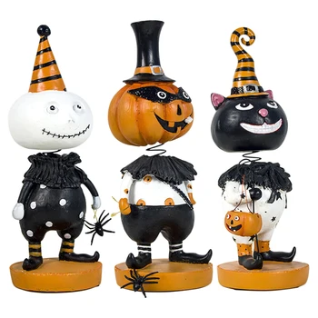 

3D Halloween Shaking Head Pumpkin Doll Ornaments Figurine Resin Desktop Crafts Miniatures Action Figure Home Decor