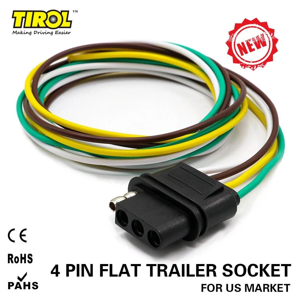 Autoly 4-Way Flat Trailer Wire Plug Connector with 9 Inches Cable Length Universal Wiring Connector 