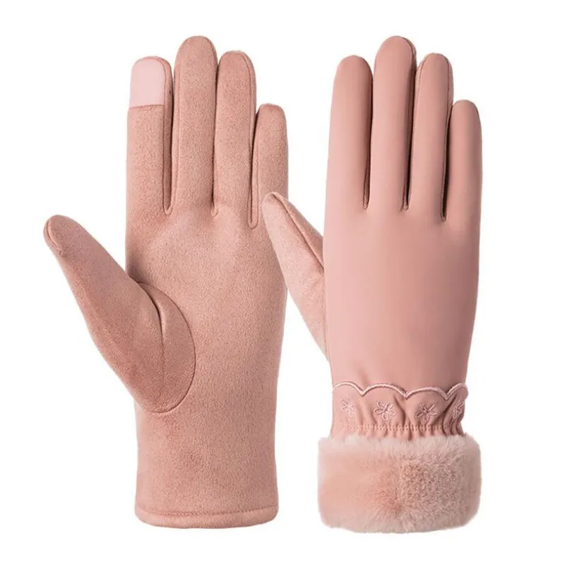 VISNXGI, модные замшевые элегантные женские перчатки, зимние, теплые, для вождения, мягкие, на запястье, с бантом, женские перчатки митенки, Guantes Mujer, высокое качество - Цвет: N903 Pink G153