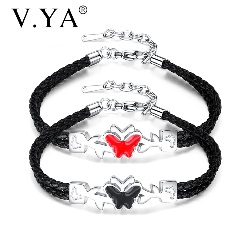 V.YA Leather Stainless Steel Bracelet Butterfly Shape Adjustable Bracelets Friends Birthday Best Jewelry Present | Украшения и
