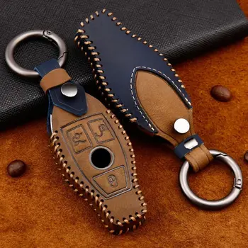 

Genuine Leather 2&3 Button Smart Car Key Case Cover For Mercedes Benz Accessories W203 W210 W211 W124 Keyrings Keychain