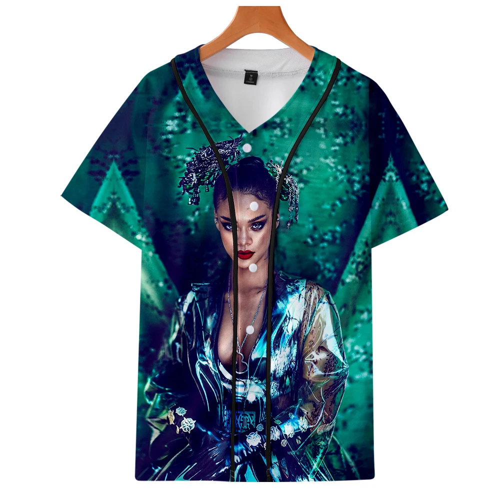 Drake And Rihanna Мужская гавайская рубашка Harajuku 3D печать летняя бейсбольная рубашка на пуговицах с коротким рукавом Японская уличная