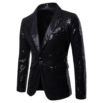 

Oeak Fashion Mens Sequins Suit Blazer Jacket Brand Shiny Glitter Embellished Blazer Male Slim DJ Club Stage Blazer Wedding Party