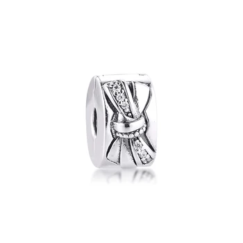 

Charms 925 Silver Original Fit Pandora Bracelets Sterling Silver Shiny Bow Clip Charm Beads for diy Women Jewlry