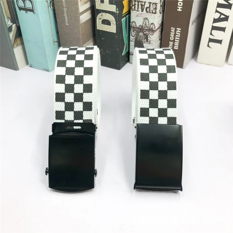 2022 Fashion Punk Checkered Belt Waistband Long Black and White Plaid Checkerboard Couple Checkered Canvas Women New Belts comfort click belt