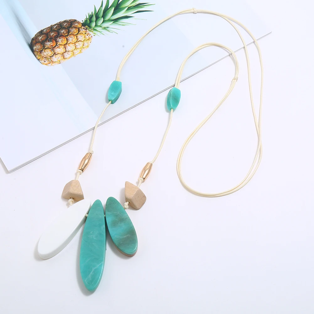 Массивная цепочка из дерева и акрила прошитая Геометрическая подвеска ретро