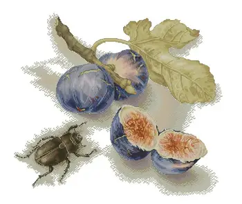 

11/14/16/18/27/22/25ct Counted Cross Stitch Kit Fig and Longicorn Beetle Fruit and Insect