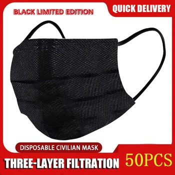 

10/50 Pcs Mouth Mask Disposable Black Cotton Mouth Face Masks Non-woven Mask 3 Filter Activated Anti Pollution