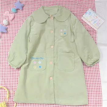 

Thicken corduroy Cotton Coat Embroidery Color Cute Five-pointed Star Medium and long section Jacket Women College Style Wild