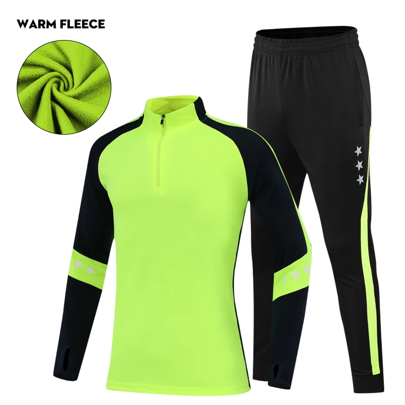 green warm fleece Спортивный костюм для футбола; детская теплая спортивная одежда; пальто с длинными рукавами; штаны с уникальным воротником для мальчиков; Толстовка для бега; детская верхняя одежда - Цвет: green warm fleece