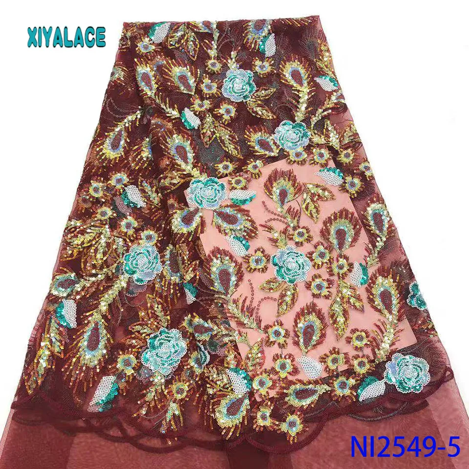 Кружевная ткань французская кружевная ткань Высокое качество африканская нигерийская Цветочная вышитая Тюль кружевная ткань с блестками YANI2549-4