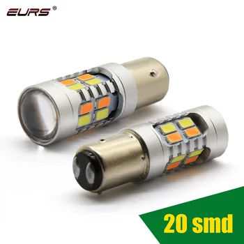 

EURS High Power 2pcs 1157 Dual Color Type White Amber Yellow Switchback LED 5630 20smd LED DRL Turn Signal Parking Light Bulbs