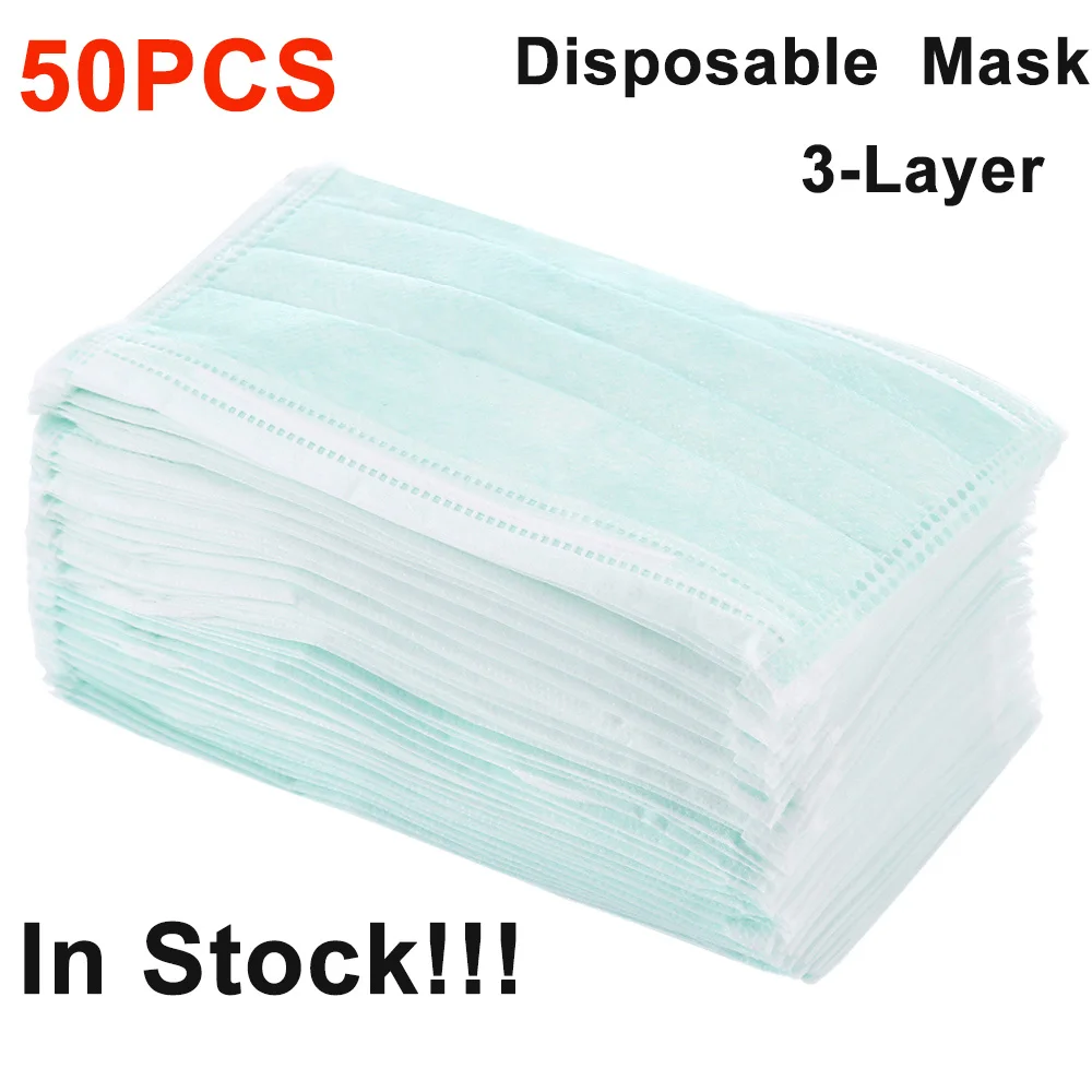 

50PCS 3-Layer Disposable Face Mouth Masks Elastic Earloop Dustproof Anti-bacteria Disposable Protection Masks