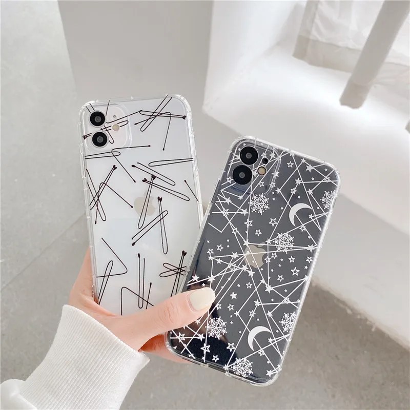 

Funny Geometric Line Phone Case For iPhone 12 11 Pro Max X XR XS Max 7 8 Plus Mini Soft Silicone Transparent Back Cover Funda