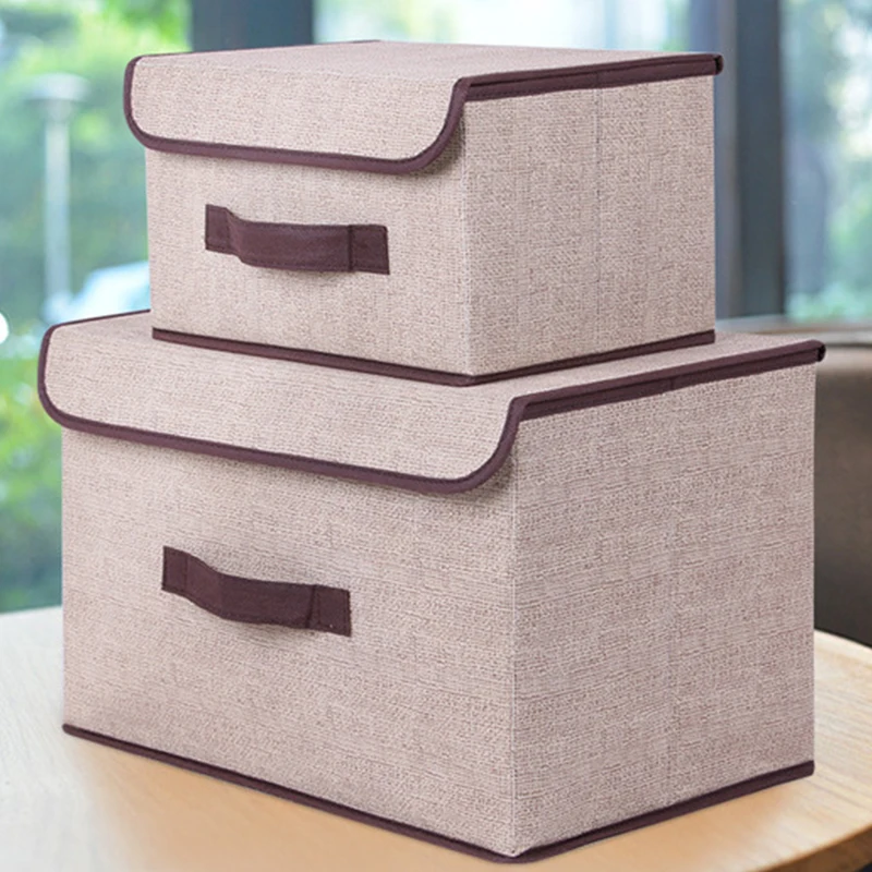

2 Size Storage Boxes with Lids No Smell Polyester Fabric Clear Storage Baskets Containers Bins With Double Cover Organizer