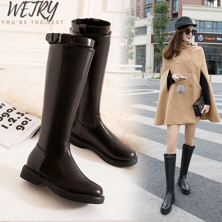 

Punk Style Zipper Tall Boots Women's Pure Color Rain Boots Outdoor Rubber Water shoes For Female 36-41 Plus size