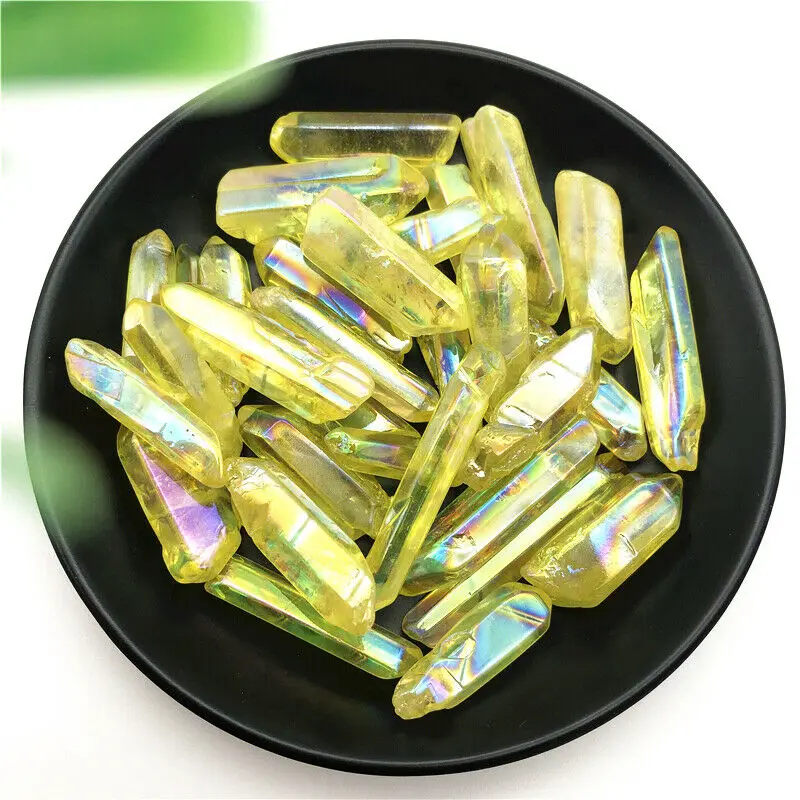 50 г Гальванизированный желтый титановый камень Aura Lemurian Crystal Wand Point Healing Stone Decor