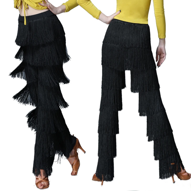 Adult Latin Dance Pants Fringe Dance Top Ballroom Samba Salsa Tassels Trousers Performance Clothes dance pants