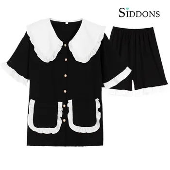 

Siddons Japanese 2020 New Sweet Two Piece Suit Cute Peter Pan Collar Shirt Pajamas Home Service Kawaii Short Suit Women