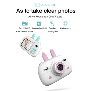

Mini Kids Digital Camera 1.8MP Front Rear Camera Selfie 2.4inch IPS HD Screen Double Flashlights Lovely Camera