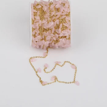 

5Meter/Lot,5X7mm Faceted Pink Color Fan-Shape K9 Glass Beads Plated Gold Copper Rosary Chain Jewelry Findings HX-LT-233AMBB